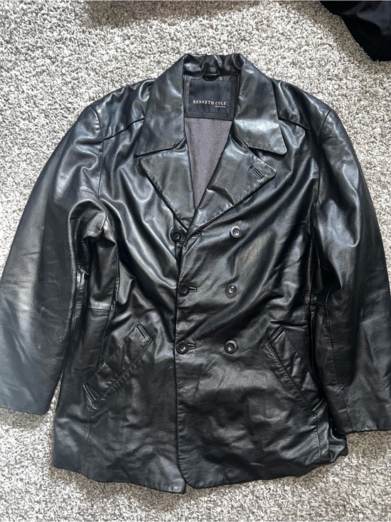 Kenneth Cole Other - Kenneth Cole Black Double-Breasted Leather Pea Coat